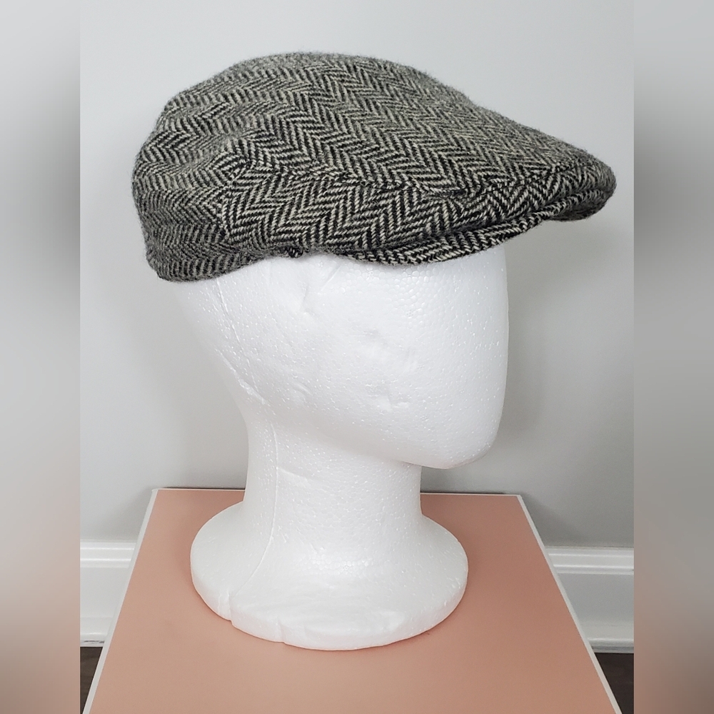Ralph Lauren Black White Herringbone Tweed 100% Wool Peaky Blinders Gatsby Hat